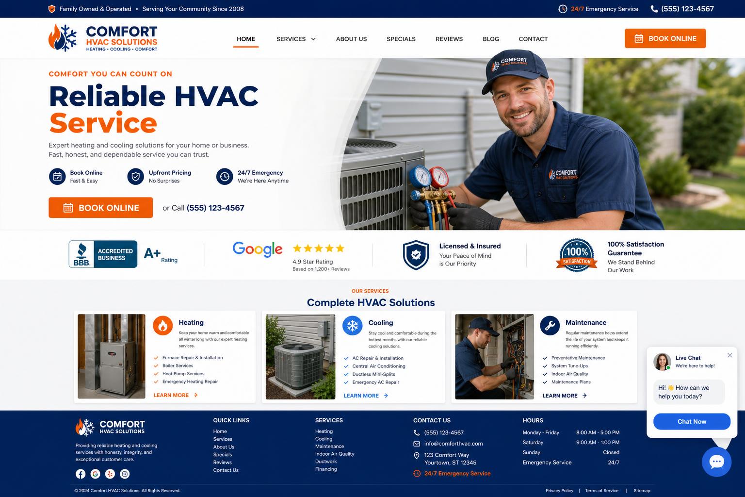HVAC website landing page example