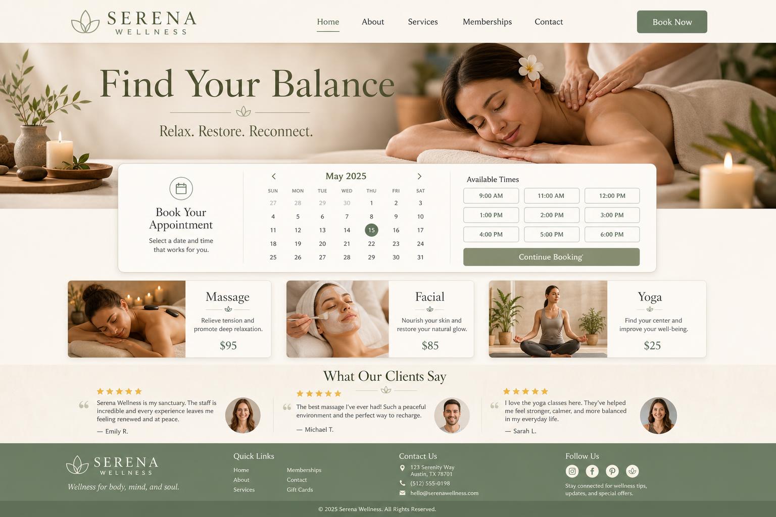 Wellness website landing page example